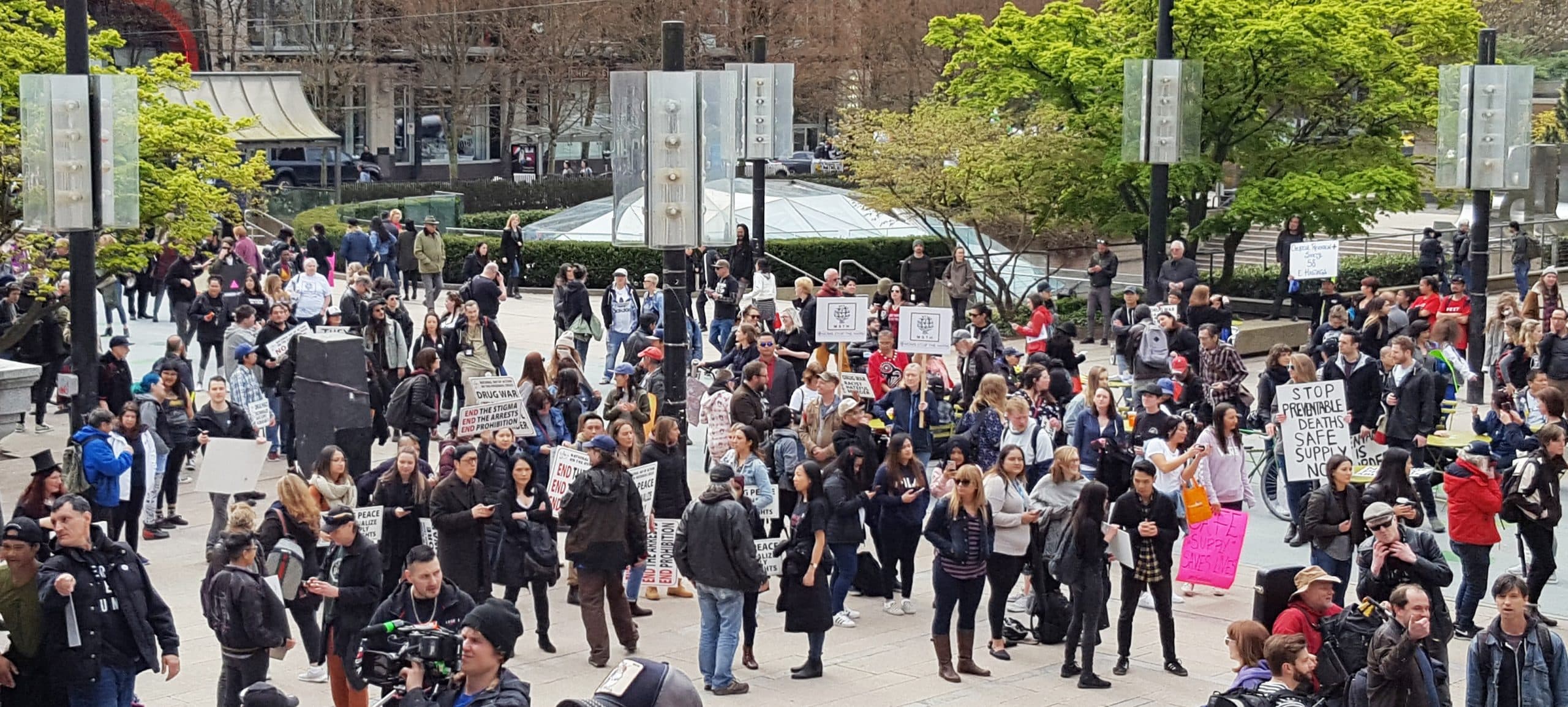 People gathered in a public square